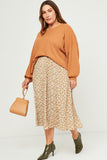 Elastic Waist Pleated Ditsy Floral Midi Skirt