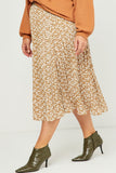 HY5493 MAUVE Womens Elastic Waist Pleated Ditsy Floral Midi Skirt Side
