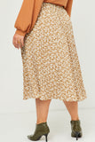 HY5493 MAUVE Womens Elastic Waist Pleated Ditsy Floral Midi Skirt Back
