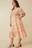 HY5527 Dusty Blue Womens Floral Print Smocked V Neck Tiered Dress Front