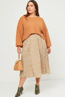 HY5549W Brown Plus Solid Waffle Knit Textured Slouchy Top Full Body