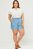 Distressed Hem Patch Pocket Shorts