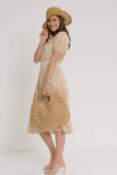 HY5623W Yellow Plus Ditsy Floral Crinkled Puff Sleeve Tiered Dress Editorial