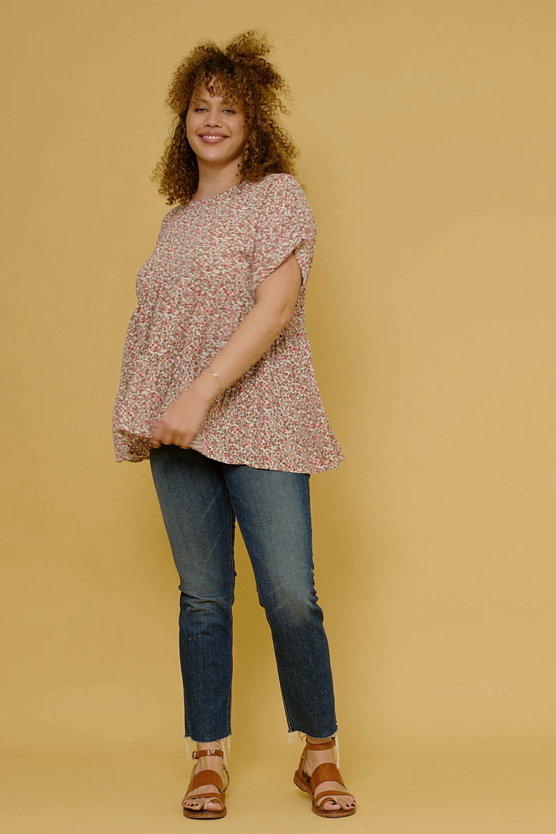 Ditsy Floral Cuffed Tiered Baby Doll Top