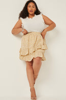 HY5664 YELLOW Womens Floral Printed Asymmetric Ruffle Gif