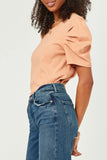 HY5675W Mauve Plus Ribbed Pleated Shoulder Puff Sleeve Top Gif