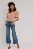 Ribbed Pleated Shoulder Puff Sleeve Top