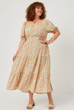 Floral Print Smocked Back Square Neck Puff Sleeve Dress