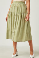 HY5715 Sage Womens Gingham Elastic Waist Button Down Skirt Full Body