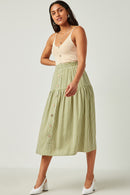 HY5715W Sage Plus Gingham Elastic Waist Button Down Skirt Detail