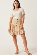 HY5722 Ivory Womens Scoop Neck Puff Sleeve Tie Detail Knit Bodysuit Back