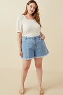 HY5722W IVORY Plus Scoop Neck Puff Sleeve Tie Detail Knit Bodysuit Full Body