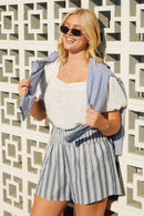 HY5752W Blue Plus Heathered Stripe Smocked Waist Soft Shorts Editorial