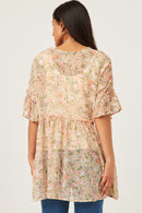 HY5927 Pink Womens Antique Romantic Floral Ruffle Sleeve Open Kimono Back