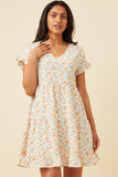 V-Neck Ruffle Short Sleeve Tiered Floral Dress