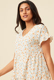 V-Neck Ruffle Short Sleeve Tiered Floral Dress