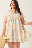 V-Neck Ruffle Short Sleeve Tiered Floral Dress