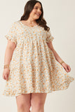 HY5939 Off White Womens V-Neck Ruffle Short Sleeve Tiered Floral Top Back