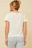 HY5948W Lime Plus Crochet Quilted V Neck Puff Sleeve Top Back