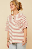 HY5958W Denim Plus Waffle Textured Mixed Stripe Oversize Knit Tee Front