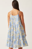 HY5966 Pink Mix Womens Front Tie Textured Floral Tiered Tank Dress Front