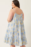 HY5966 Blue Mix Womens Front Tie Textured Floral Tiered Tank Dress Detail