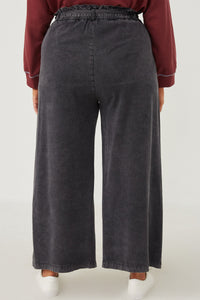 HY5972 Olive Womens Garment Dyed Tencel Wide Leg Pant Back