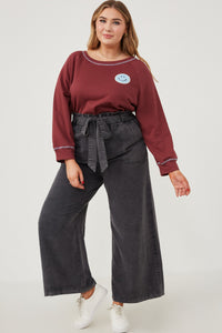 HY5972 Olive Womens Garment Dyed Tencel Wide Leg Pant Full Body