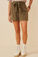 HY5973 Charcoal Womens Garment Dyed Tencel Paperbag Shorts Gif
