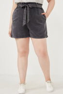 HY5973 Olive Womens Garment Dyed Tencel Paperbag Shorts Side