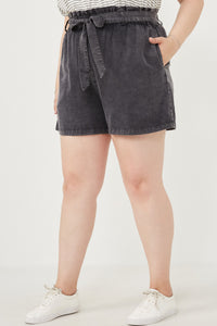 HY5973 Olive Womens Garment Dyed Tencel Paperbag Shorts Back