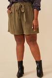 HY5973 Taupe Womens Garment Dyed Tencel Paperbag Shorts Side