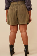 HY5973 Charcoal Womens Garment Dyed Tencel Paperbag Shorts Full Body