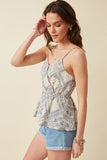 HY5980 Oatmeal Womens Textured Antique Quilt Print Surplice Cami Side