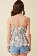 HY5980W Oatmeal Plus Textured Antique Quilt Print Surplice Cami Front