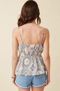 HY5980W Oatmeal Plus Textured Antique Quilt Print Surplice Cami Front