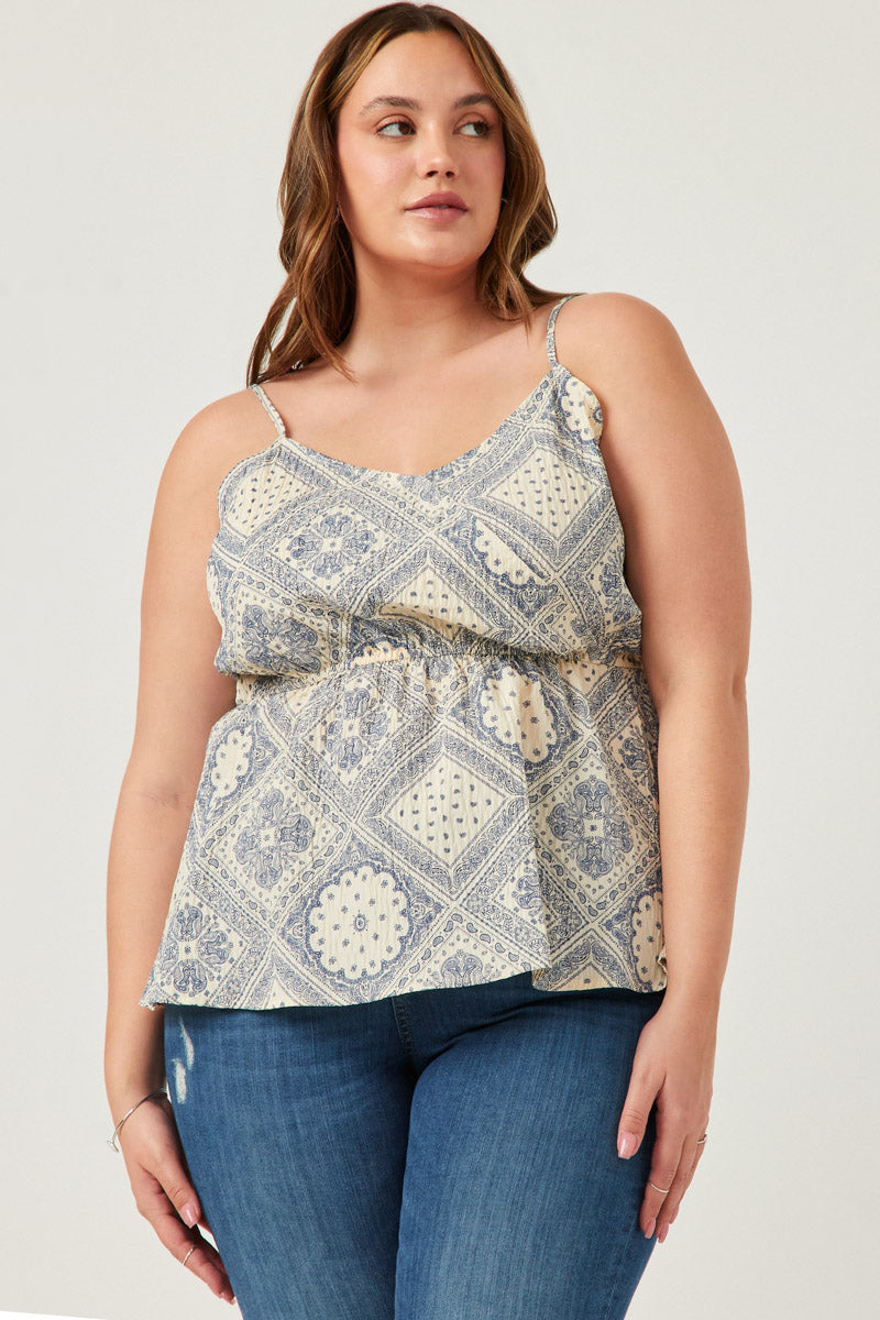 Textured Antique Quilt Print Surplice Cami