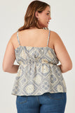 HY5980 Oatmeal Womens Textured Antique Quilt Print Surplice Cami Front