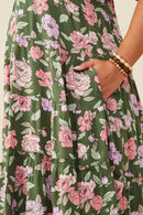 HY5984W Olive Plus Romantic Floral Halter Neck Tiered Midi Dress Full Body