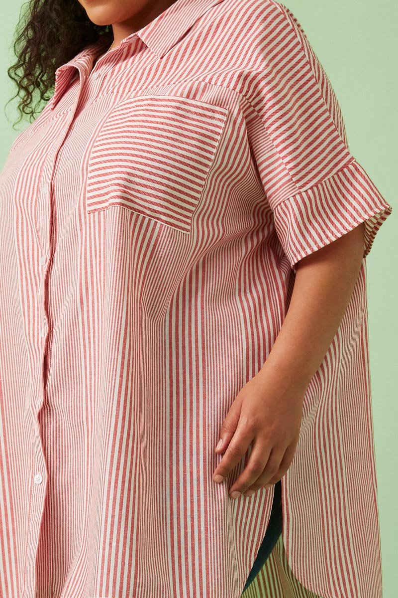 Contrast Stripe Pocket Oversized Short Sleeve Shirt