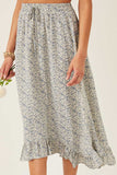 HY6001 Blue Womens Ditsy Floral Ruffled Handkerchief Hem Skirt Front