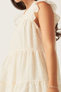 HY6052 Cream Womens Textured Stripe Swiss Dot Ruffled Tiered Top Full Body