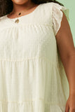HY6052W Cream Plus Textured Stripe Swiss Dot Ruffled Tiered Top Front
