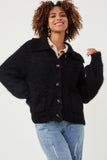 Fuzzy Popcorn Knit Button Up Collared Sweater Cardigan
