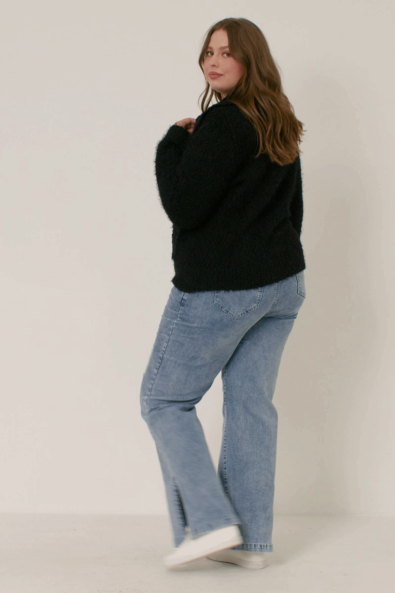 Fuzzy Popcorn Knit Button Up Collared Sweater Cardigan