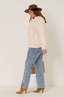 HY6085W Black Plus Fuzzy Popcorn Knit Button Up Collared Sweater Cardigan Back