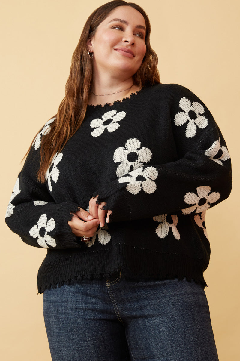 Distressed Floral Patterned Sweater For Women | Boho Inspired