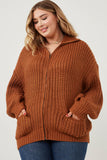 Zip Up Collared Puff Sleeve Knit Jacket