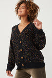 HY6099 Black Mix Womens Confetti Popcorn Knit Buttoned Sweater Cardigan Alternate Angle