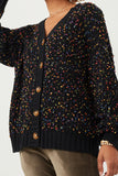 HY6099W Black Mix Plus Confetti Popcorn Knit Buttoned Sweater Cardigan Gif